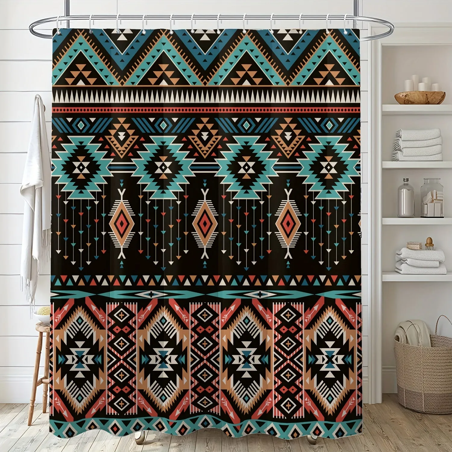 1/3/4pcs Southwestern  Printed Shower Curtain Set, Waterproof Bathroom Partition Curtain With Hooks, Non-Slip Bath Rug, Toilet U