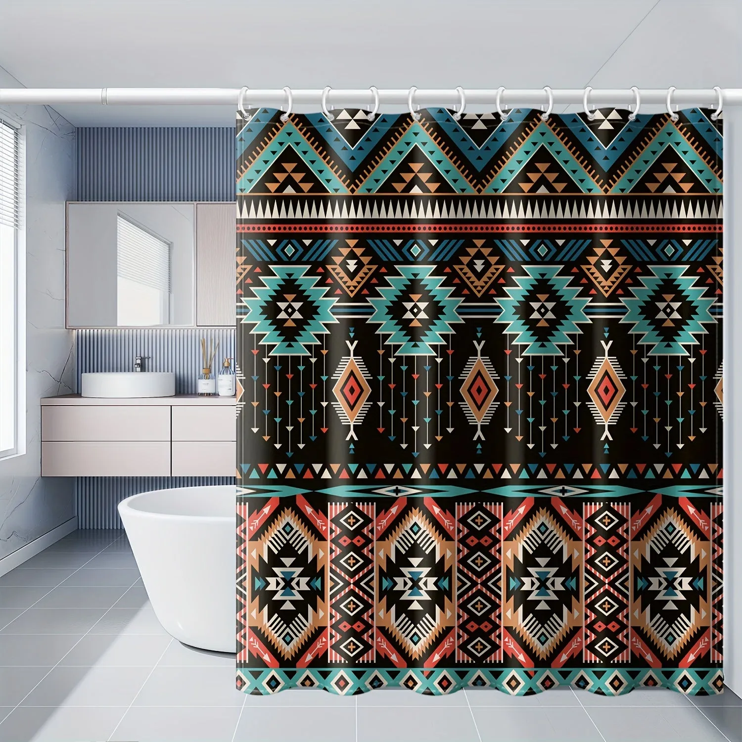 1/3/4pcs Southwestern  Printed Shower Curtain Set, Waterproof Bathroom Partition Curtain With Hooks, Non-Slip Bath Rug, Toilet U