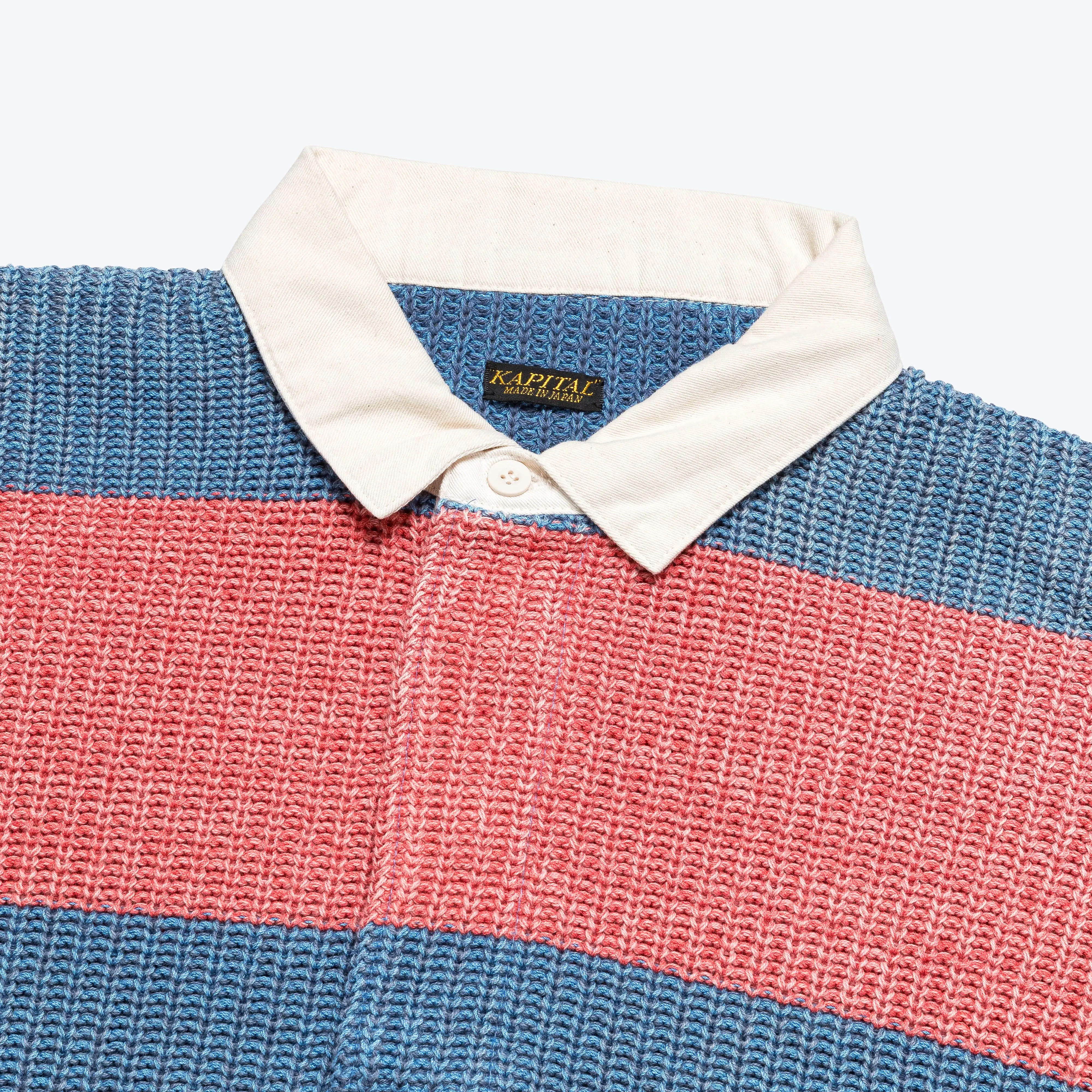 5G Cotton Knit RUGGER Shirt - Sax/Red