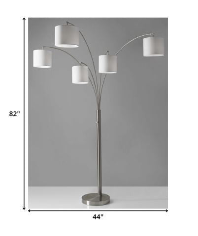 82 Black Five Light Tree Floor Lamp With Beige Solid Color Drum Shade