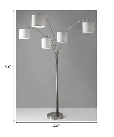 82 Black Five Light Tree Floor Lamp With Beige Solid Color Drum Shade