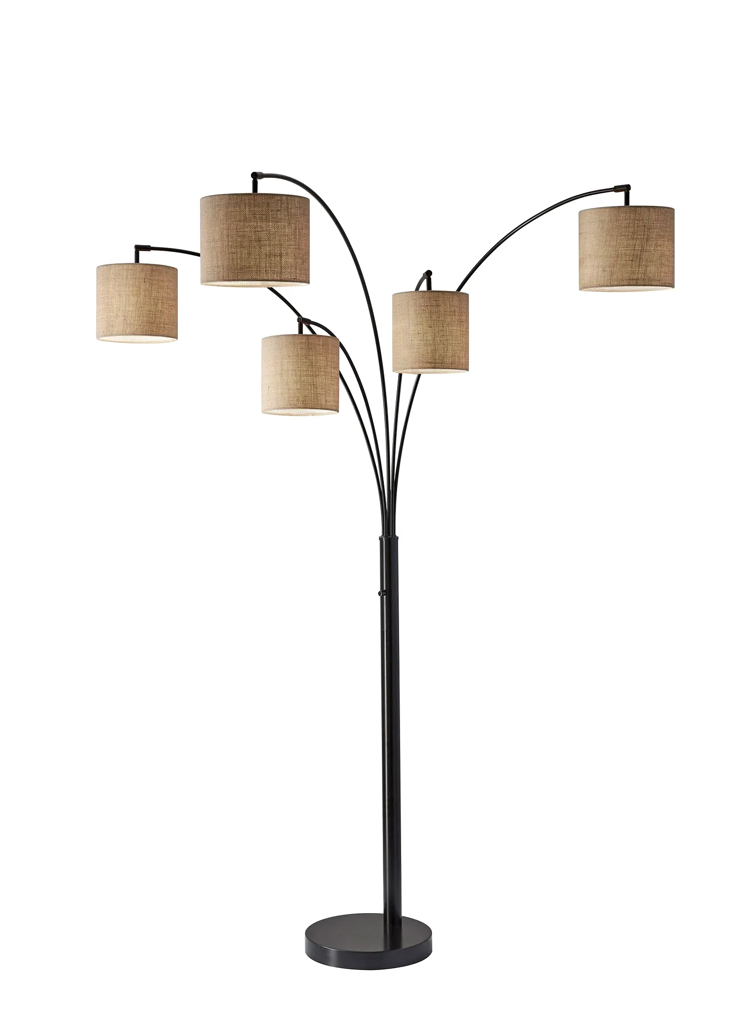 82 Black Five Light Tree Floor Lamp With Beige Solid Color Drum Shade