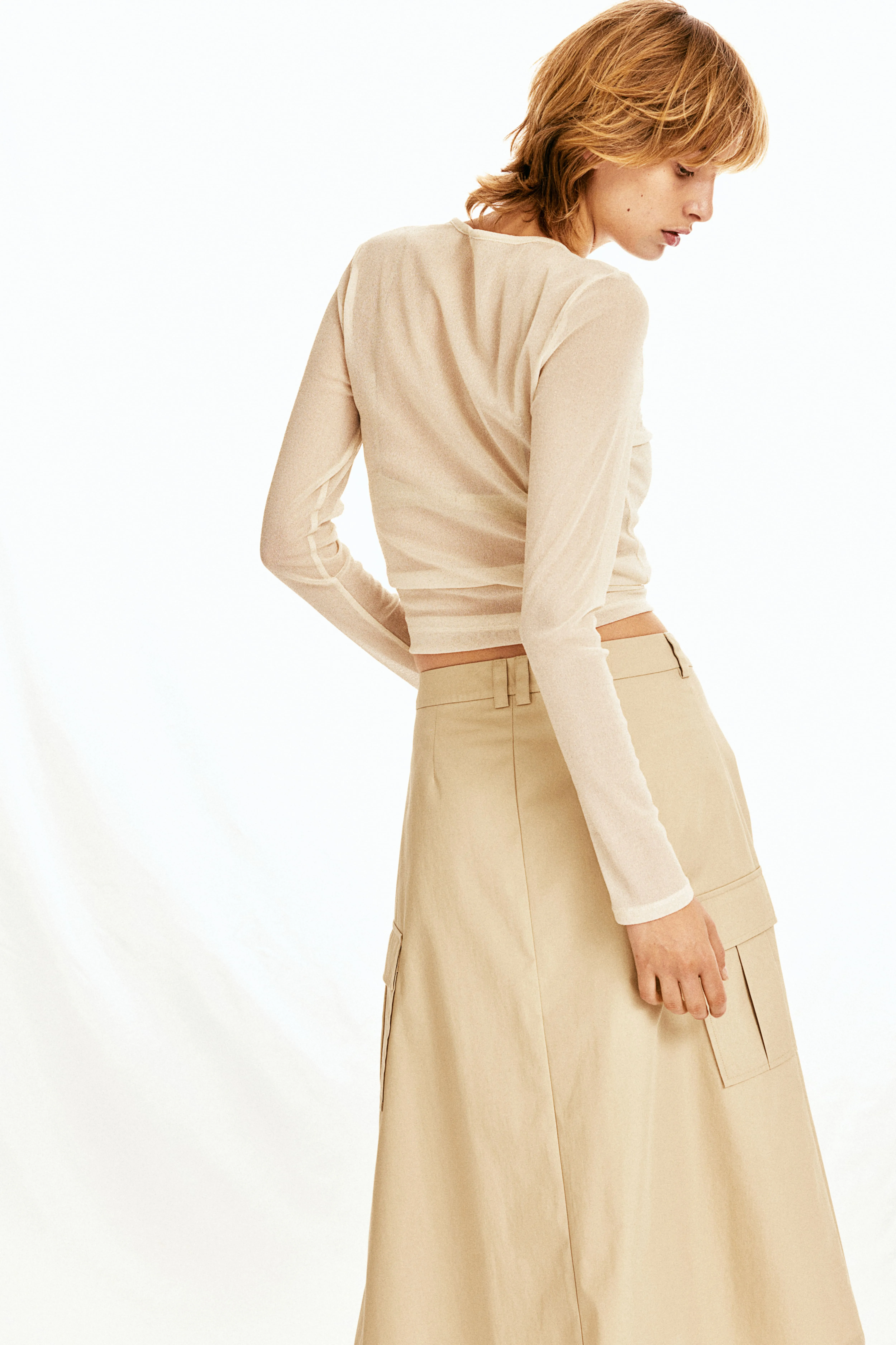 A-line cargo skirt - Regular waist - Midi - Light beige - Ladies | H&M GB