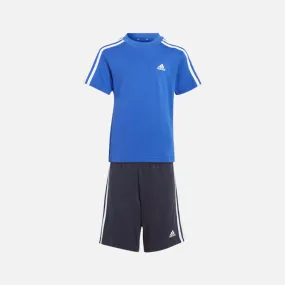 Adidas Essential 3 Stripes Shorts And T-shirt Kids Set (3-8 Years) -Semi Lucid Blue