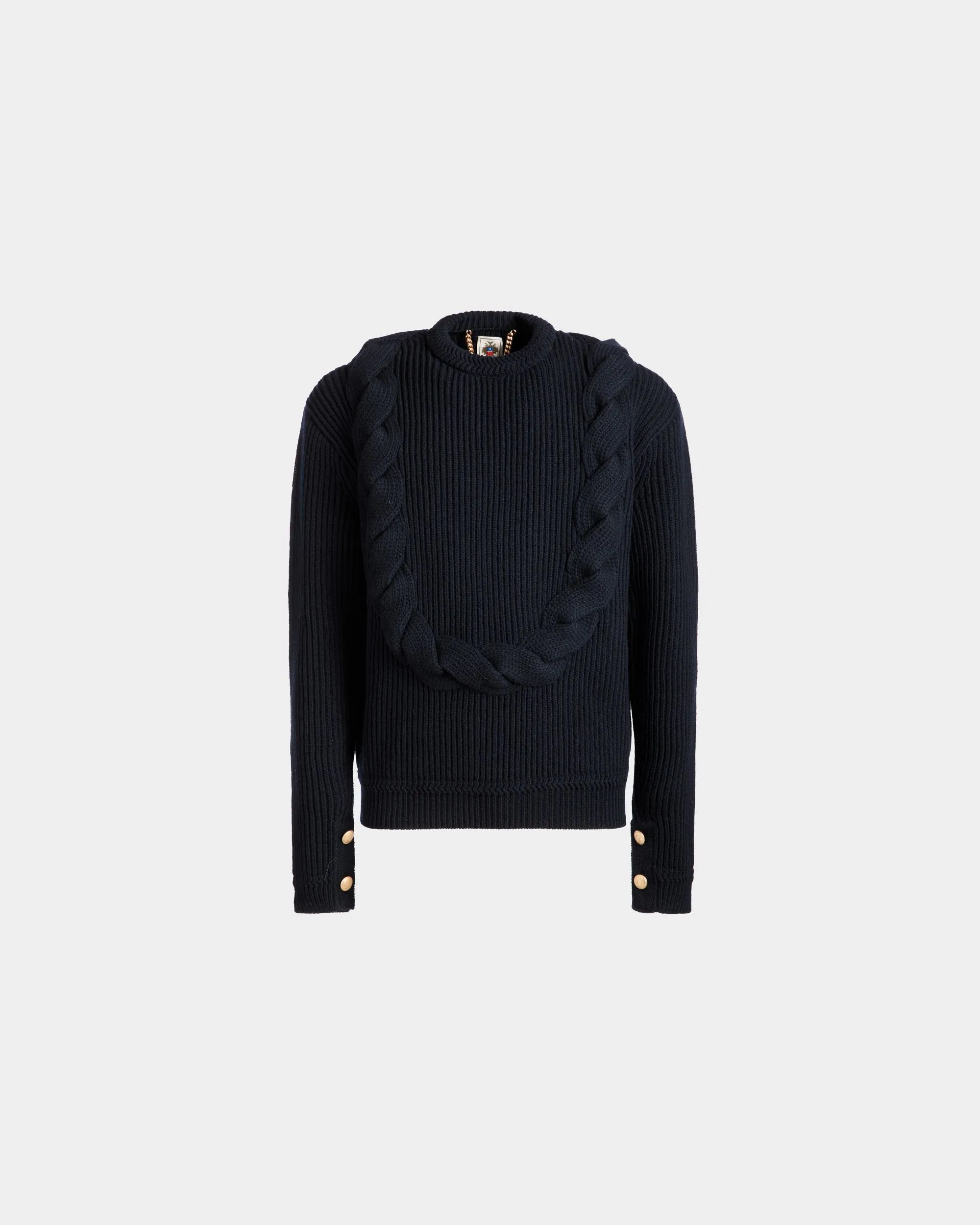 Adrien Brody Travel Collection Crewneck Sweater In Navy Blue Wool 