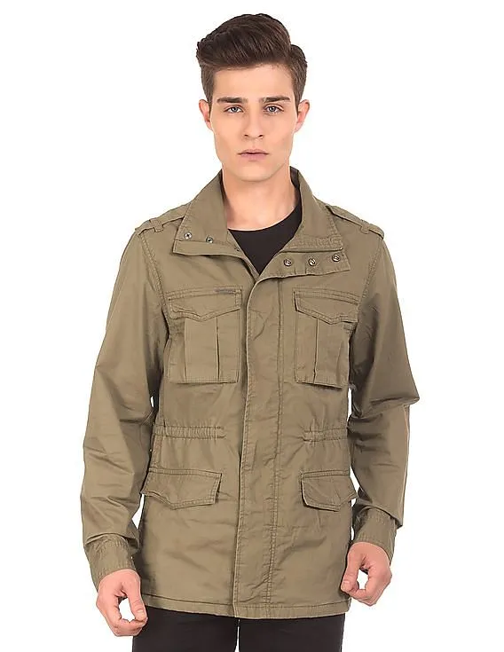 Aeropostale Solid Cotton Military Jacket