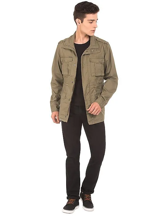 Aeropostale Solid Cotton Military Jacket