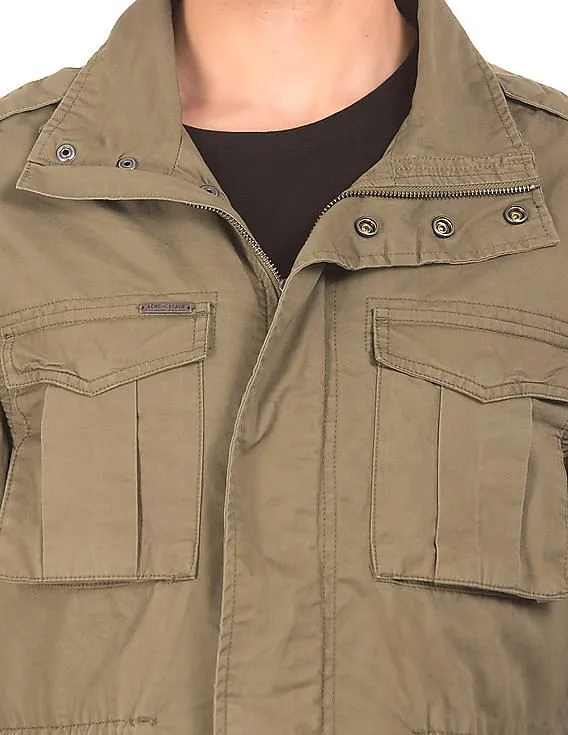 Aeropostale Solid Cotton Military Jacket