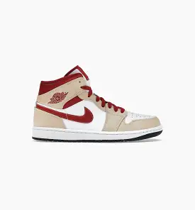 Air Jordan 1 Mid Light Curry Cardinal Mens Lifestyle Shoe - Beige/Red