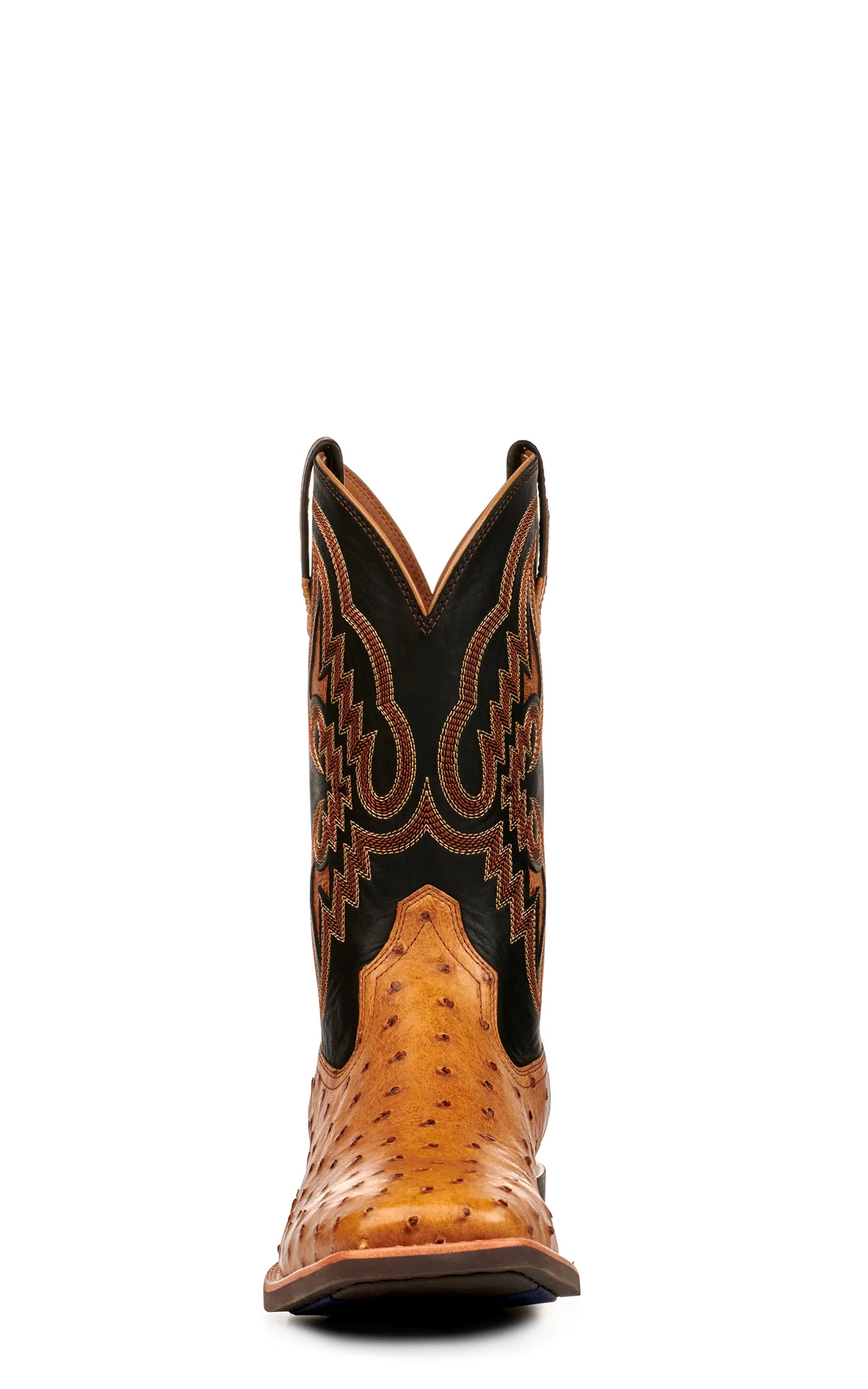 Ariat Men's Dagger Antique Saddle Brown and Black Full Quill Ostrich Shock Shield Square Toe Exotic Cowboy Boots