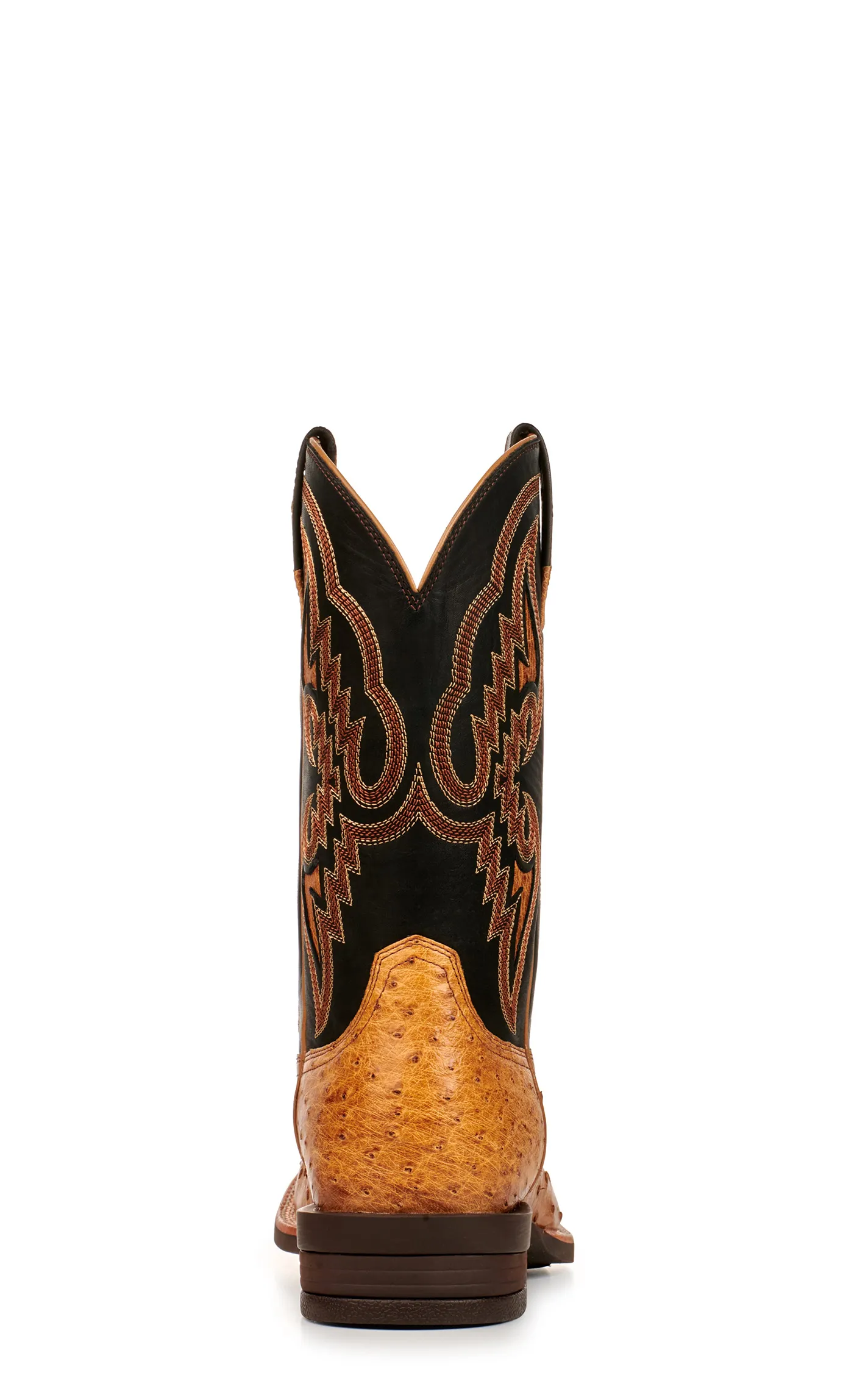 Ariat Men's Dagger Antique Saddle Brown and Black Full Quill Ostrich Shock Shield Square Toe Exotic Cowboy Boots