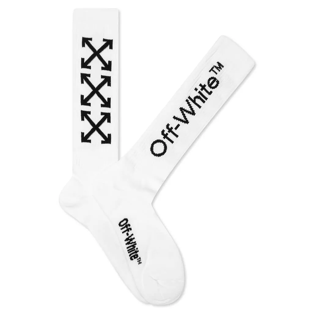 Arrow Mid Length Socks - White/Black