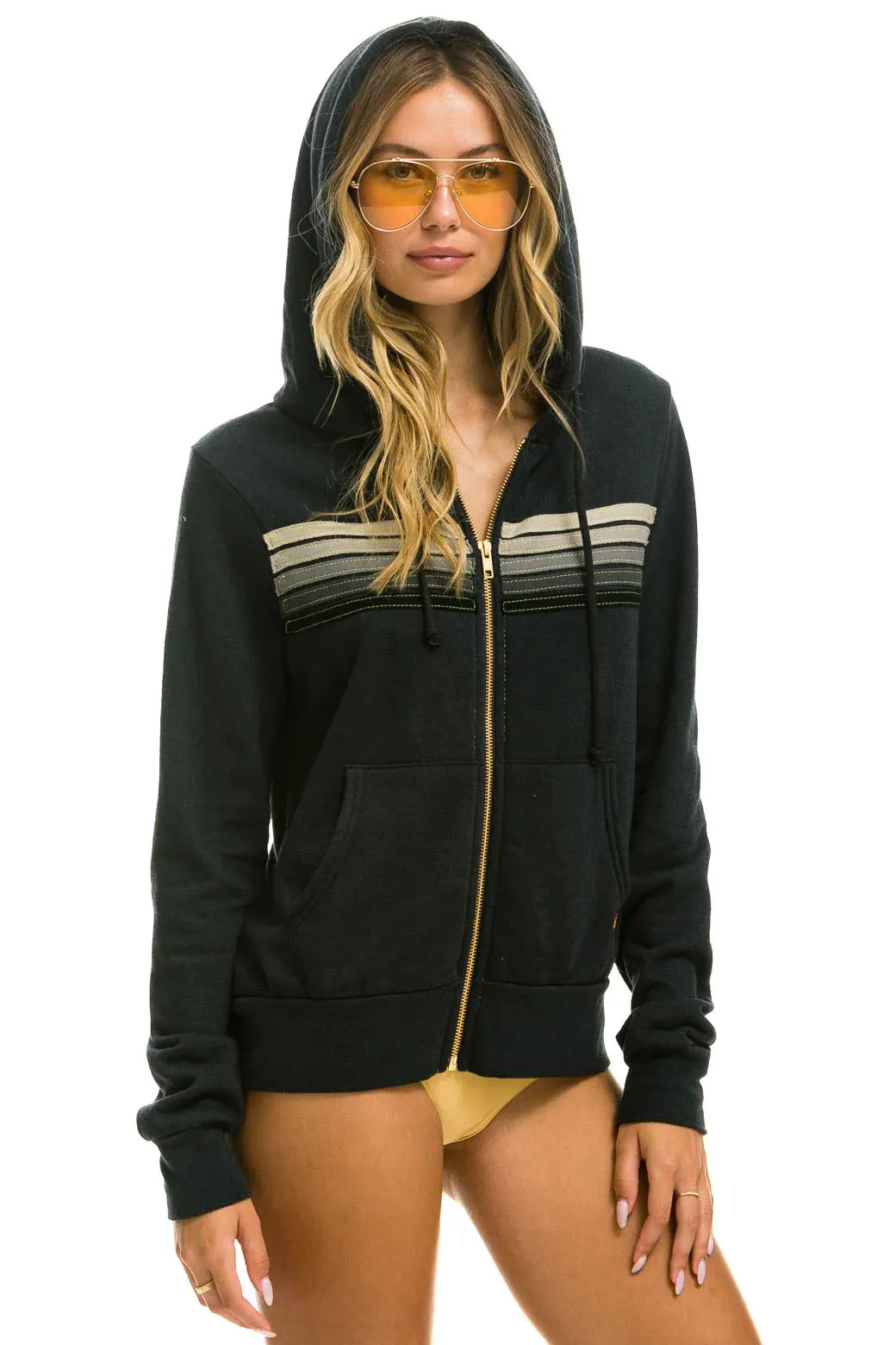 Aviator Nation 5 Stripe Hoodie - Charcoal/ Grey