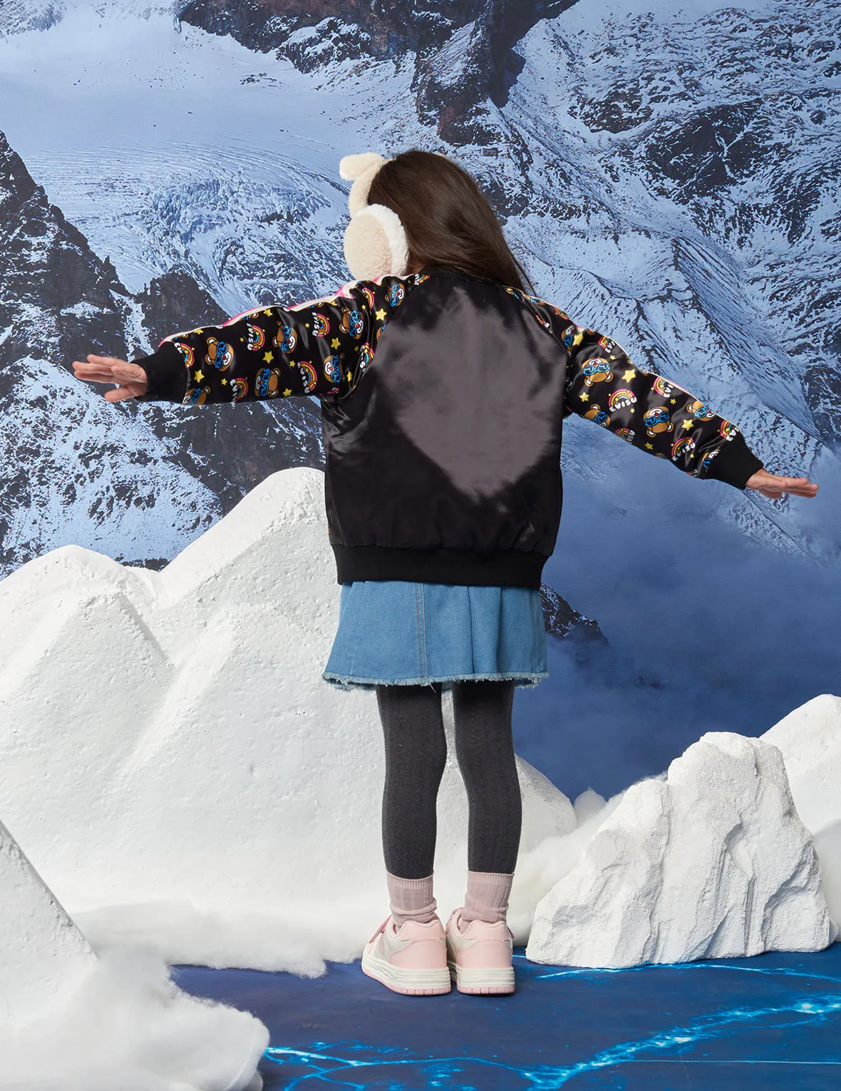 Bear and Rainbow Print Regular Fit Padded Jacket