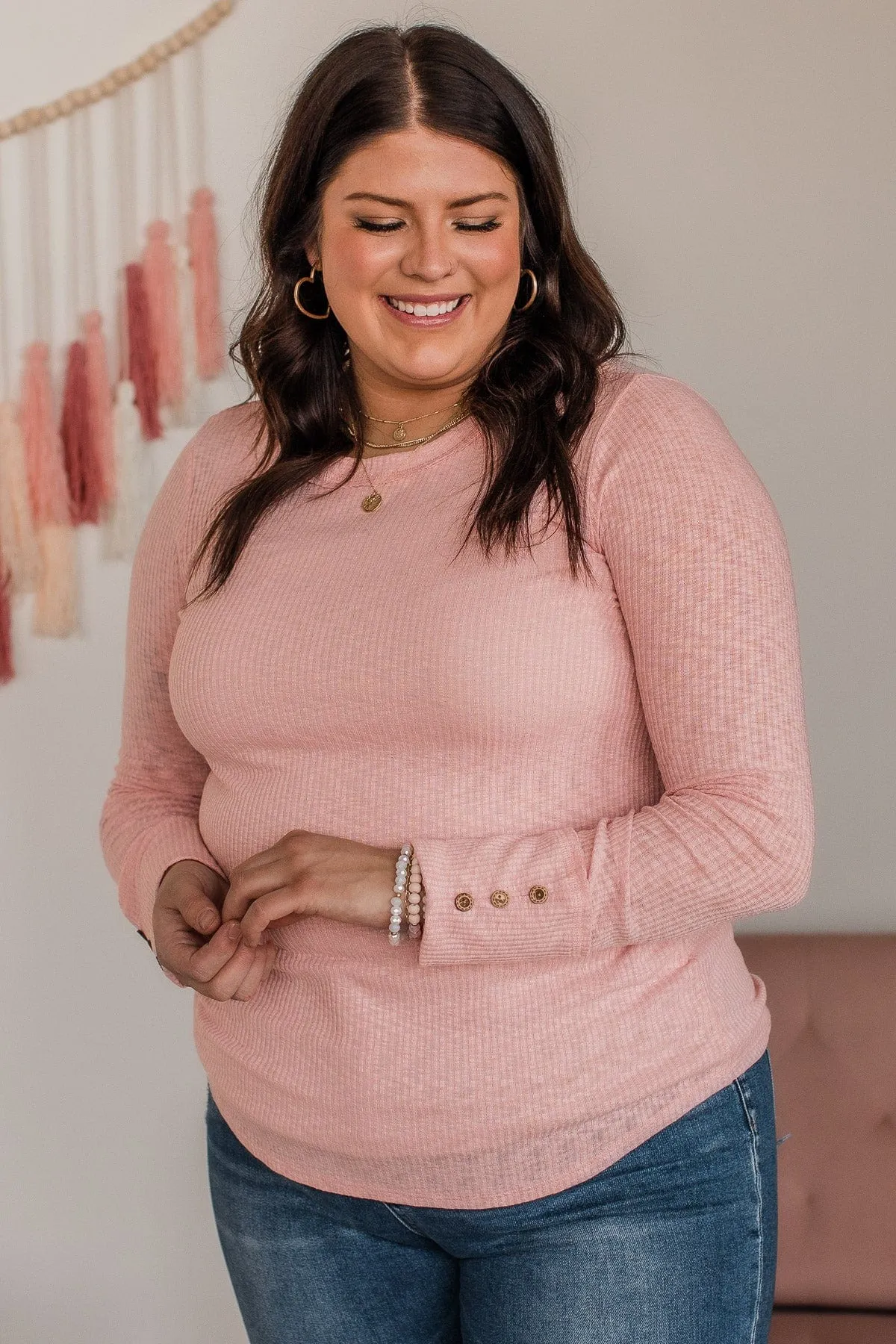 Better Than Ever Long Sleeve Knit Top- Light Pink