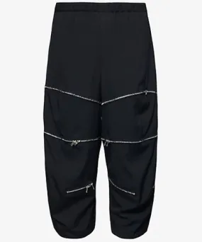 Black Comme Des Garcon Mens Black Zipped elasticated crop-leg high-rise relaxed-fit wool trousers