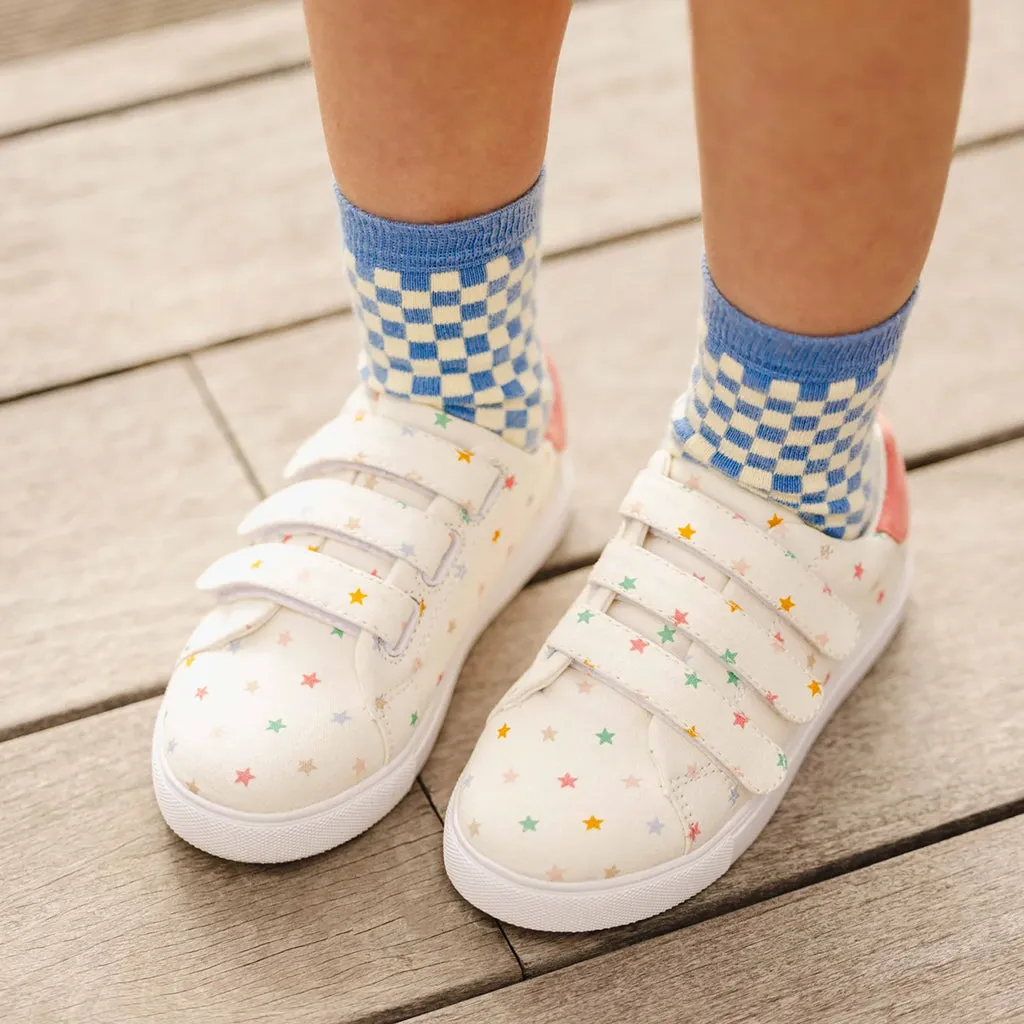 Bonton Child Set Of 2 Socks Trianon Blue Checkerboard