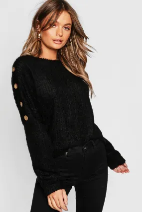 Button Detail Slouchy Knit Sweater