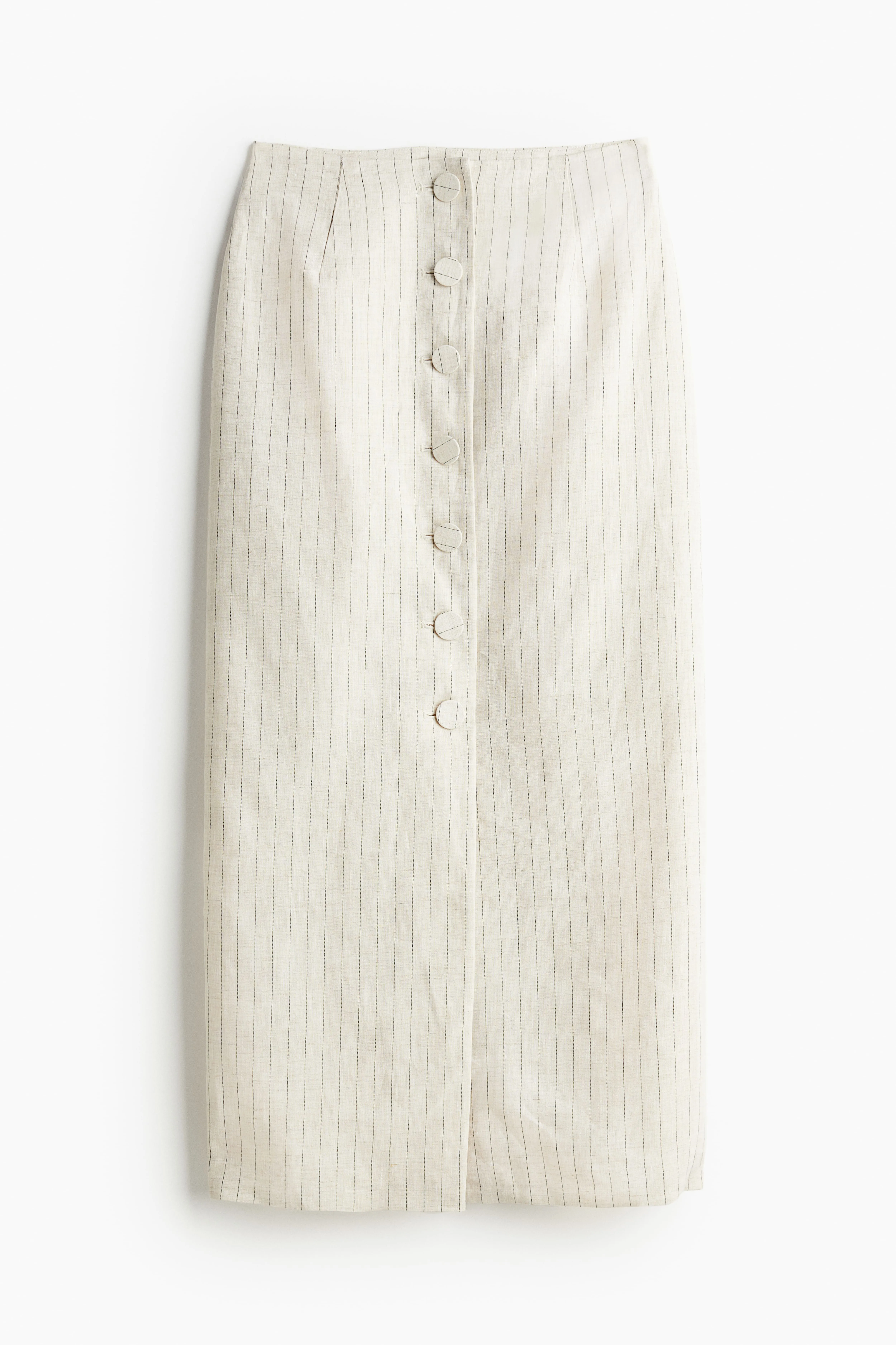 Button-front linen skirt - Regular waist - Long - Light beige/Pinstriped - Ladies | H&M GB