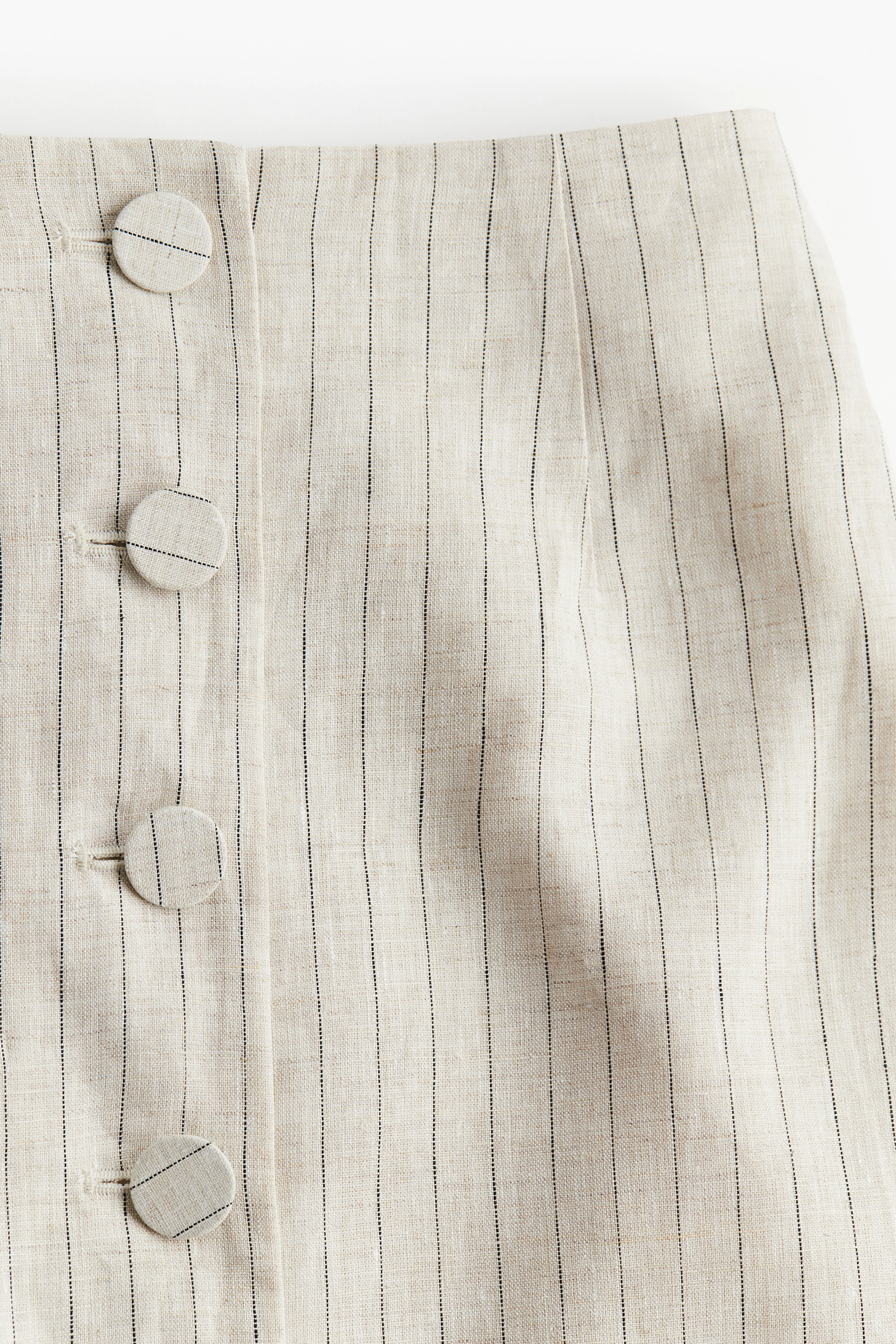 Button-front linen skirt - Regular waist - Long - Light beige/Pinstriped - Ladies | H&M GB