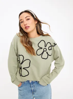 Buy Green Cornelli Flower Relaxed Sweatshirt M | Hoodies and sweatshirts | Tu