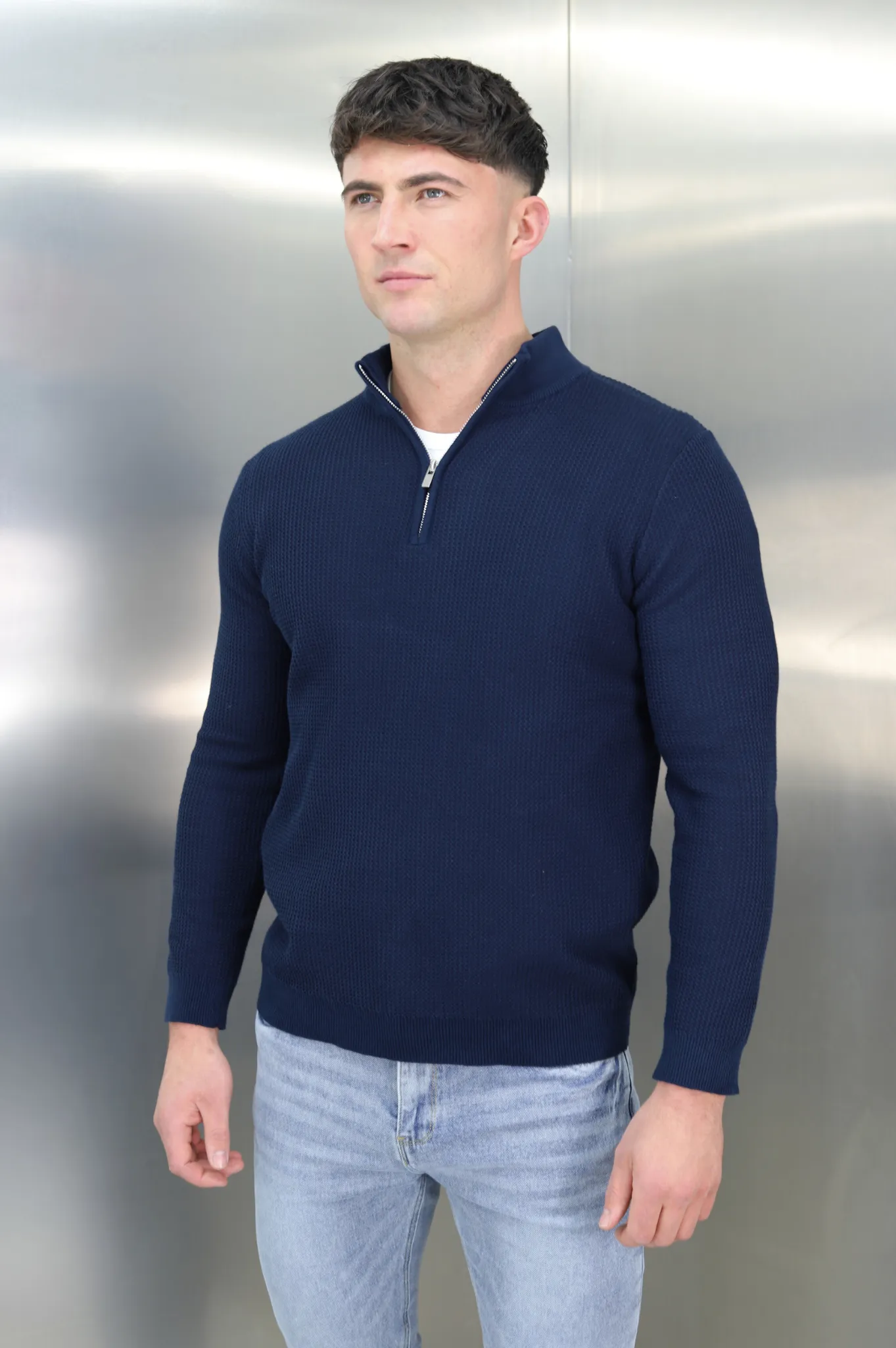 Capo TWIST Cotton 1/4 Zip Jumper - Navy