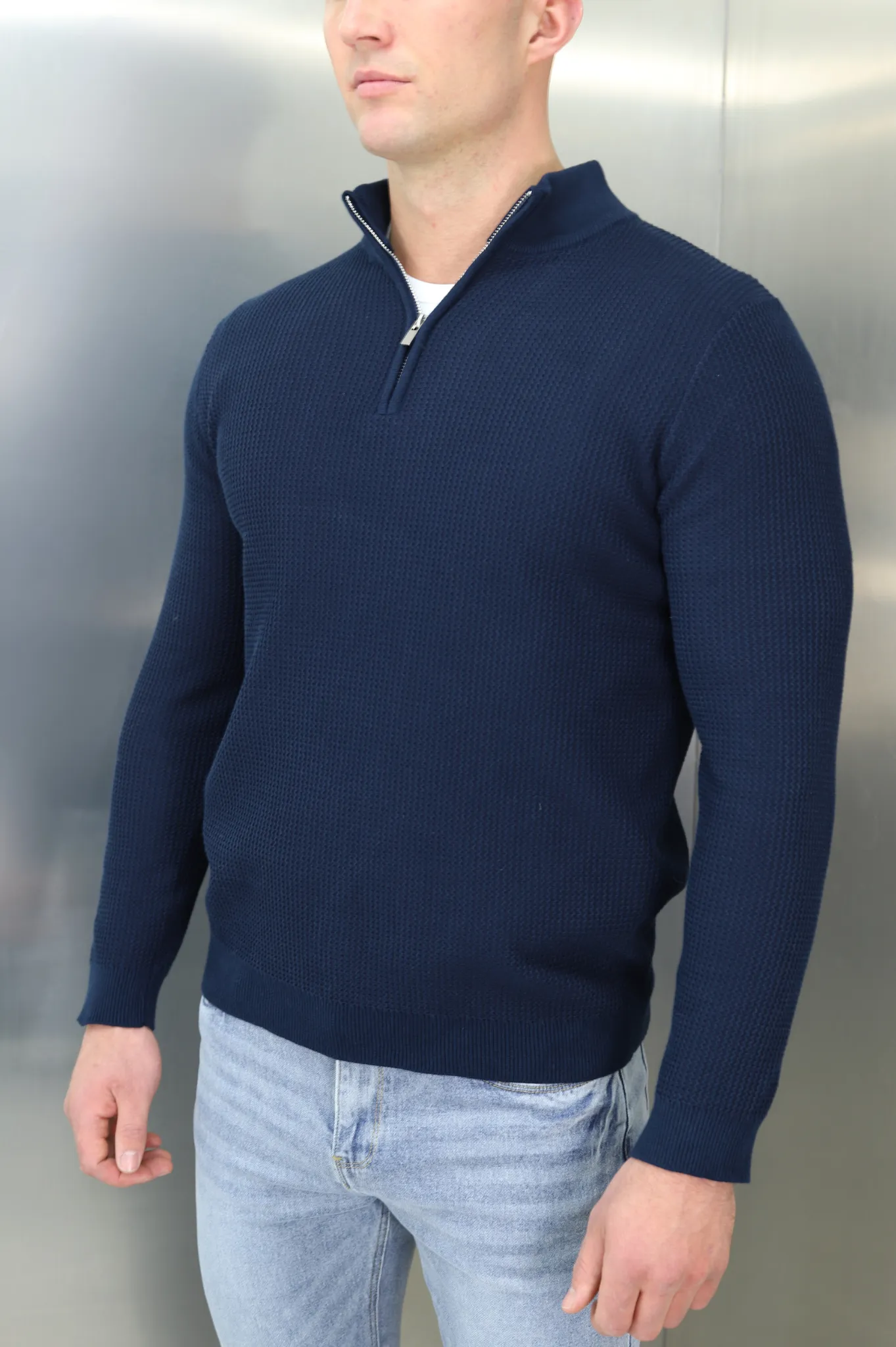 Capo TWIST Cotton 1/4 Zip Jumper - Navy