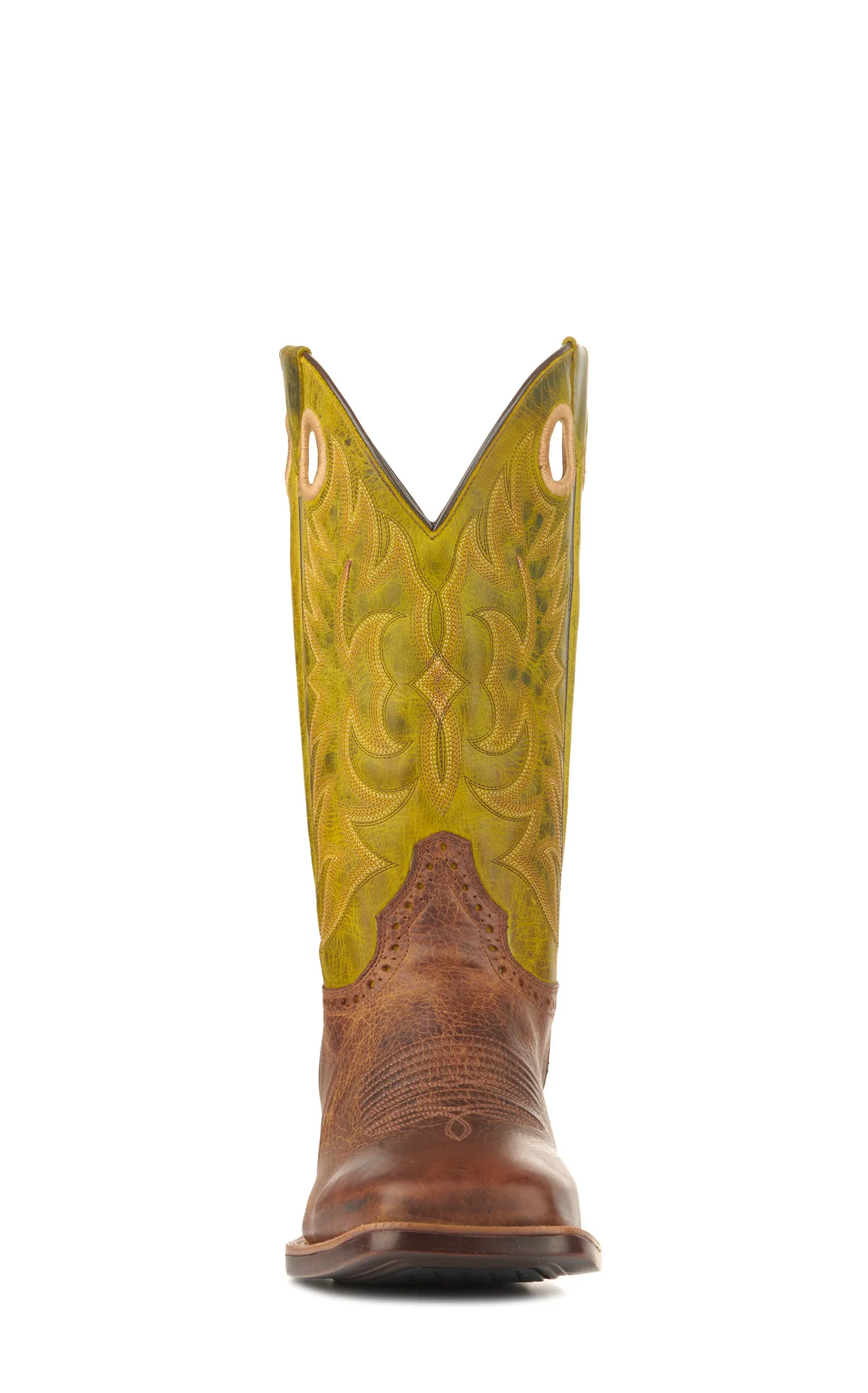 Cavender's Men's Tan and Acid Green Feather Weight Wide Square Toe Cowboy Boots