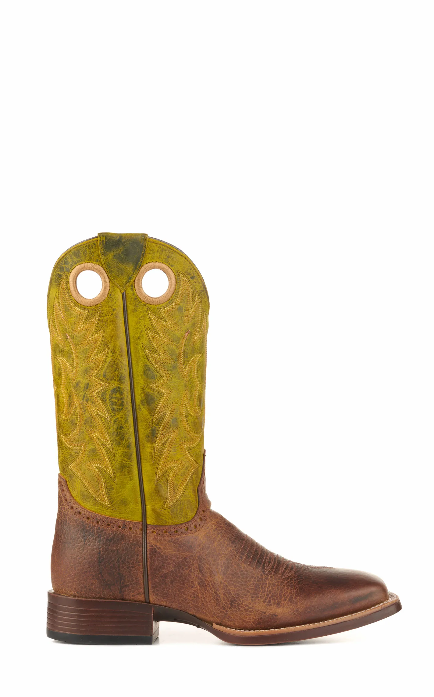 Cavender's Men's Tan and Acid Green Feather Weight Wide Square Toe Cowboy Boots