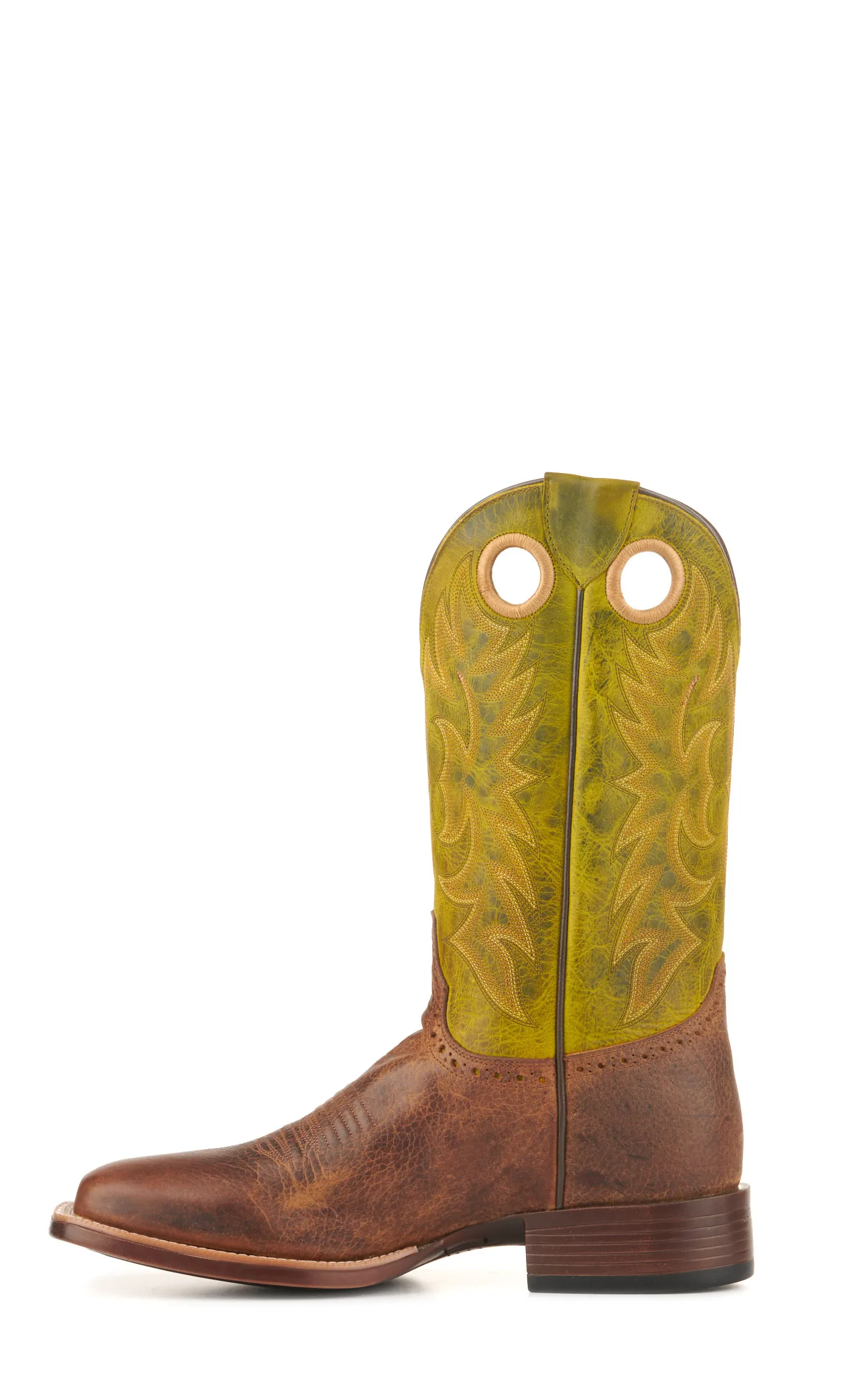 Cavender's Men's Tan and Acid Green Feather Weight Wide Square Toe Cowboy Boots