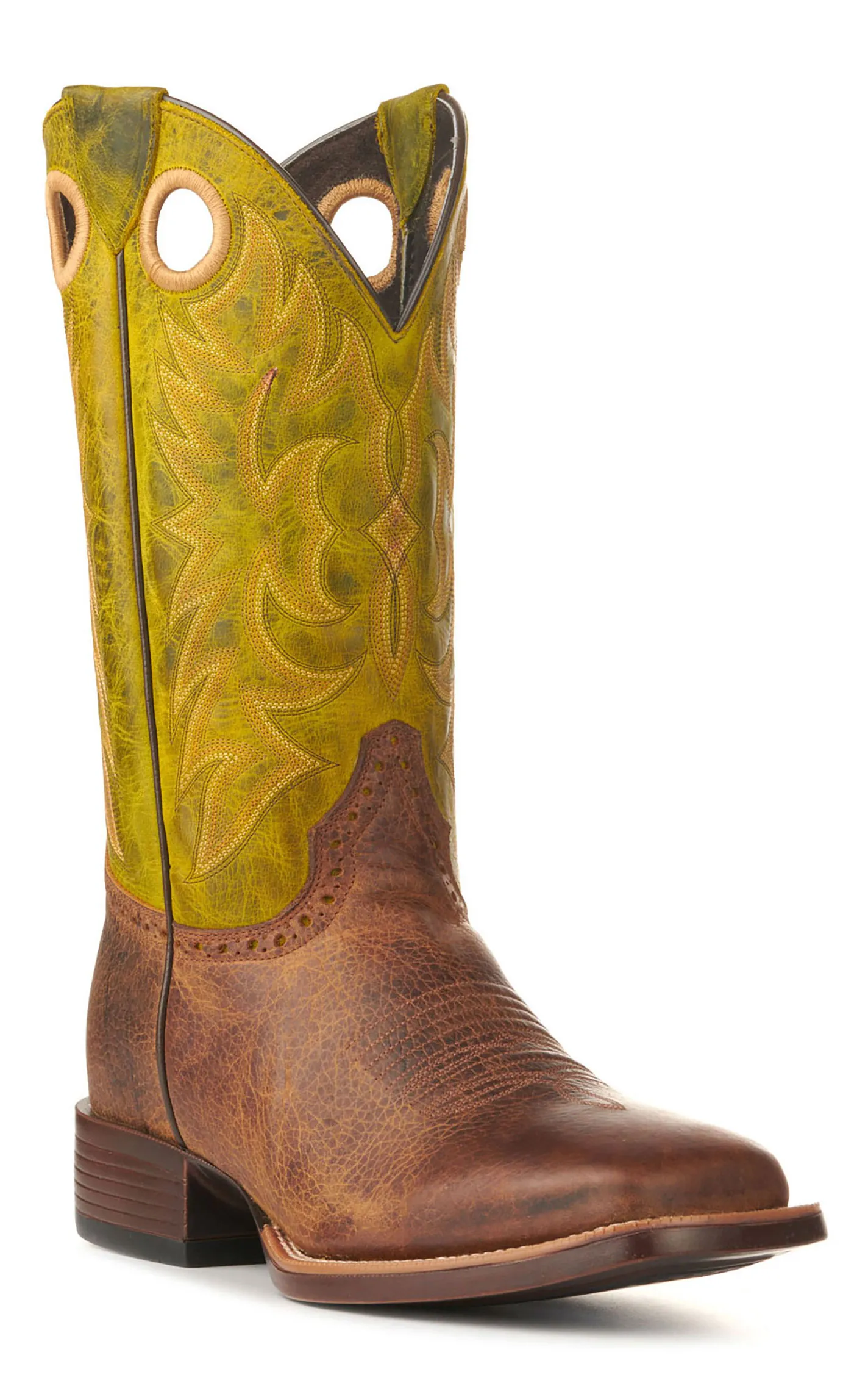 Cavender's Men's Tan and Acid Green Feather Weight Wide Square Toe Cowboy Boots