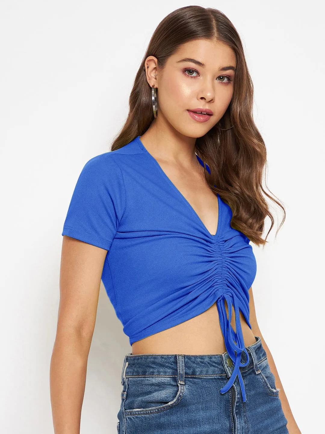 Cotton Stretchable Front Drawstring Crop Top