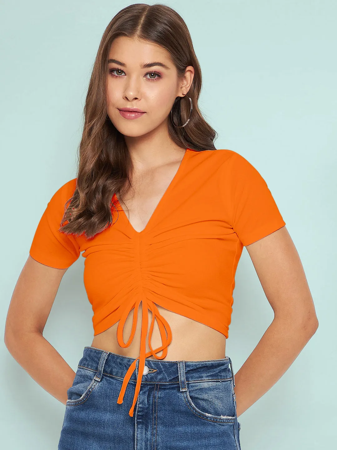 Cotton Stretchable Front Drawstring Crop Top