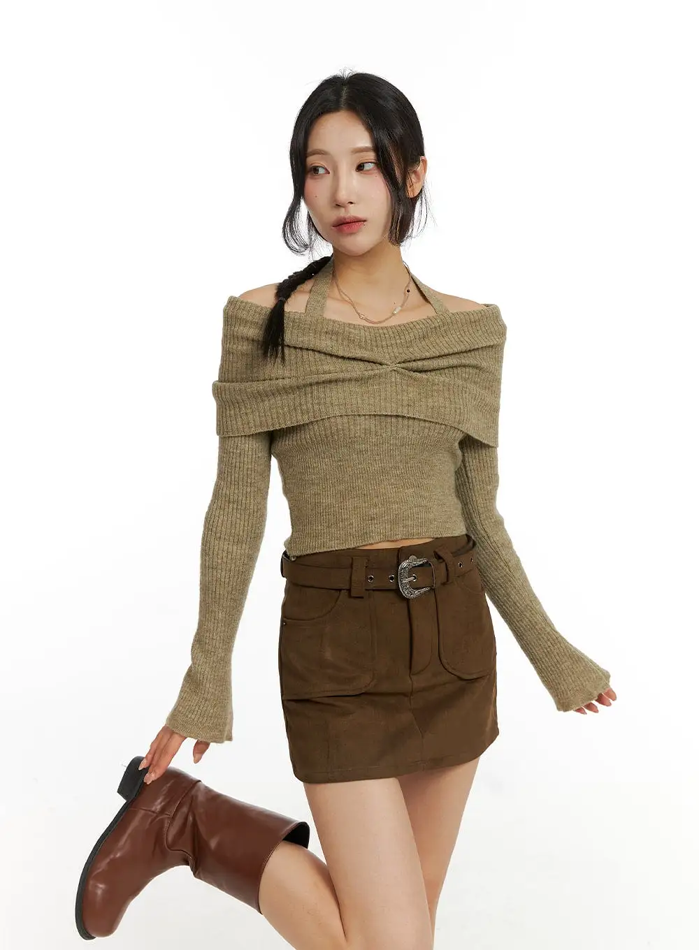 Cozy Off-Shoulder Asymmetrical Knit Top CJ417