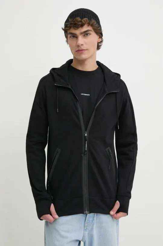 C.P. Company cotton sweatshirt Diagonal Raised Fleece Goggle Zipped men's black color hooded smooth 17CMSS028A005086W