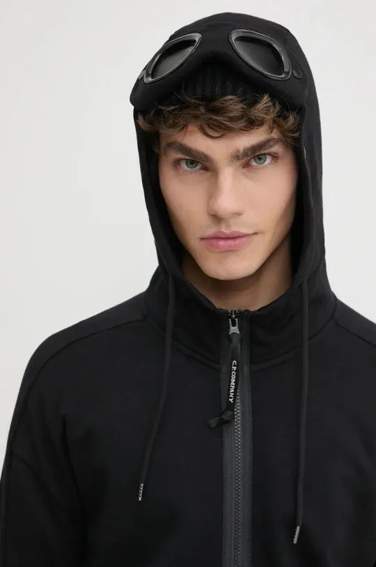 C.P. Company cotton sweatshirt Diagonal Raised Fleece Goggle Zipped men's black color hooded smooth 17CMSS028A005086W