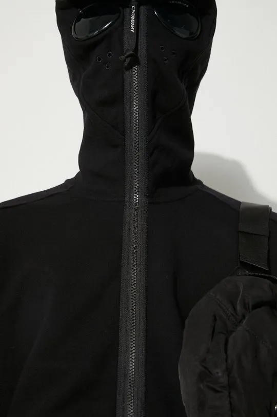 C.P. Company cotton sweatshirt Diagonal Raised Fleece Goggle Zipped men's black color hooded smooth 17CMSS141A005086W