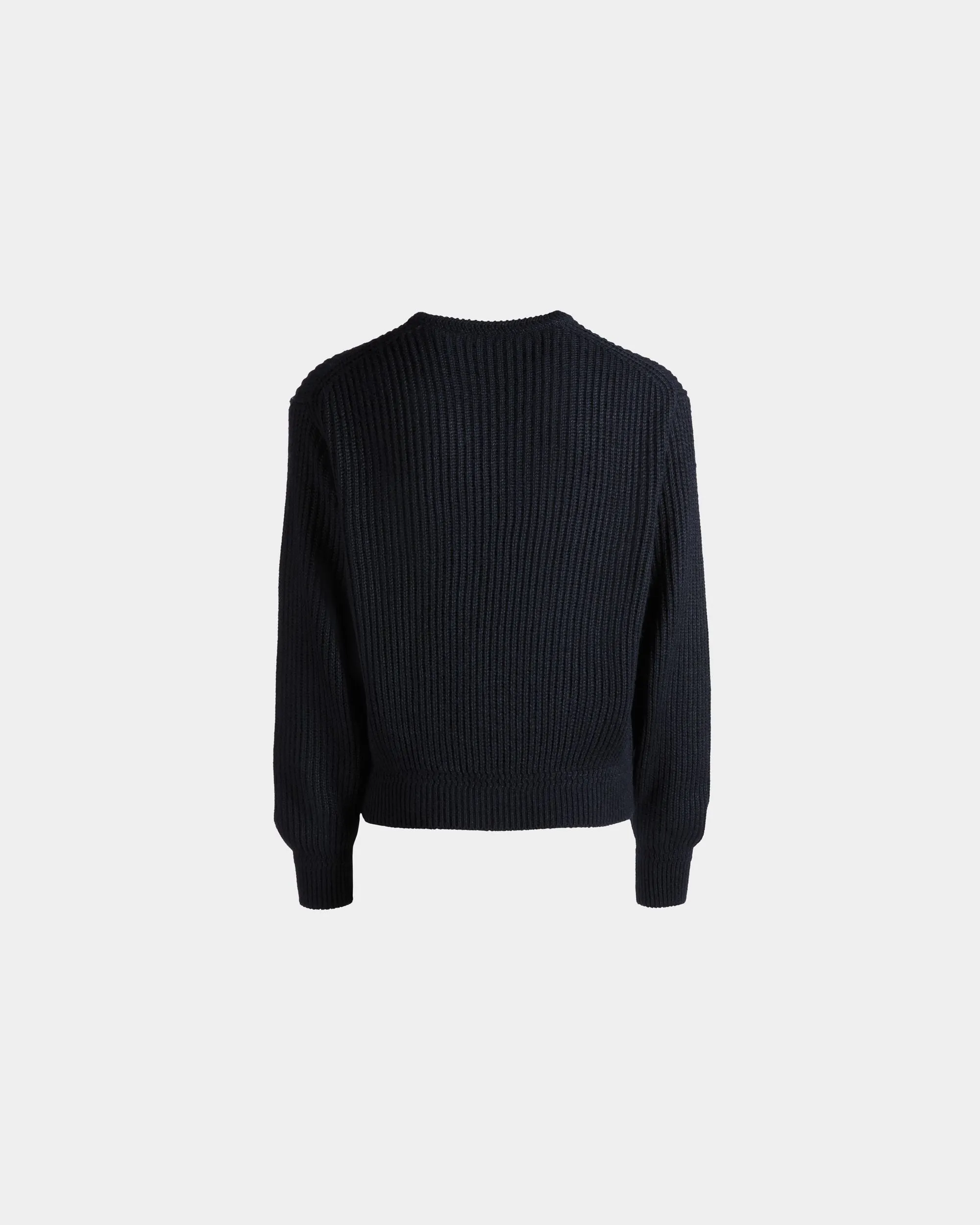 Crewneck Sweater With Bally Crest Logo In Navy Blue Wool And Silk 