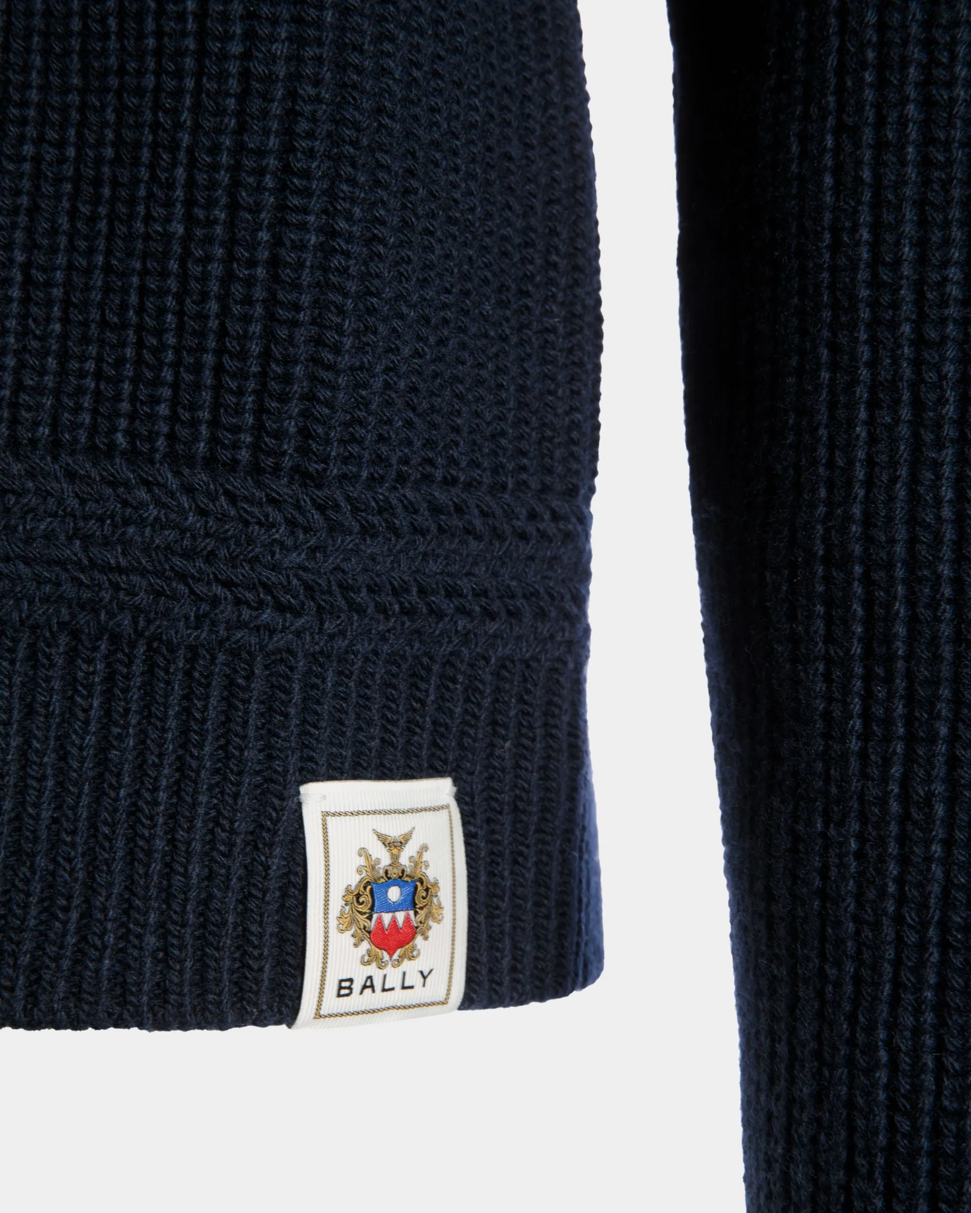 Crewneck Sweater With Bally Crest Logo in Navy Blue Wool 