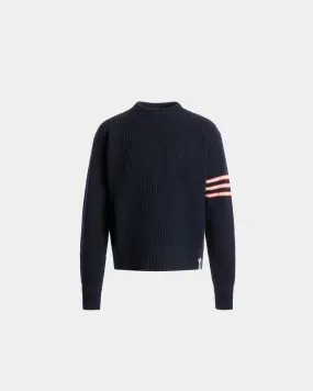 Crewneck Sweater With Bally Crest Logo in Navy Blue Wool 