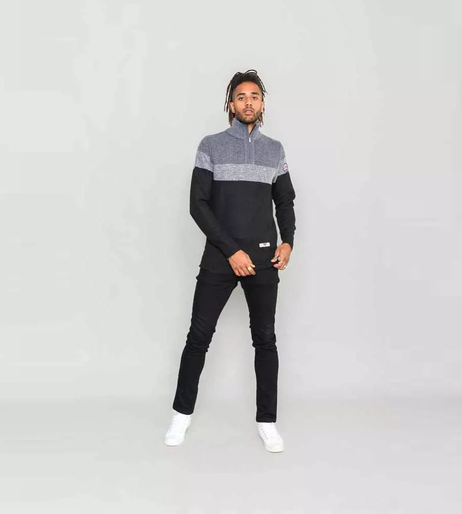 D555 Mens 1/4 Zip Jumper With Cut and Sew Panels (LEWISHAM)