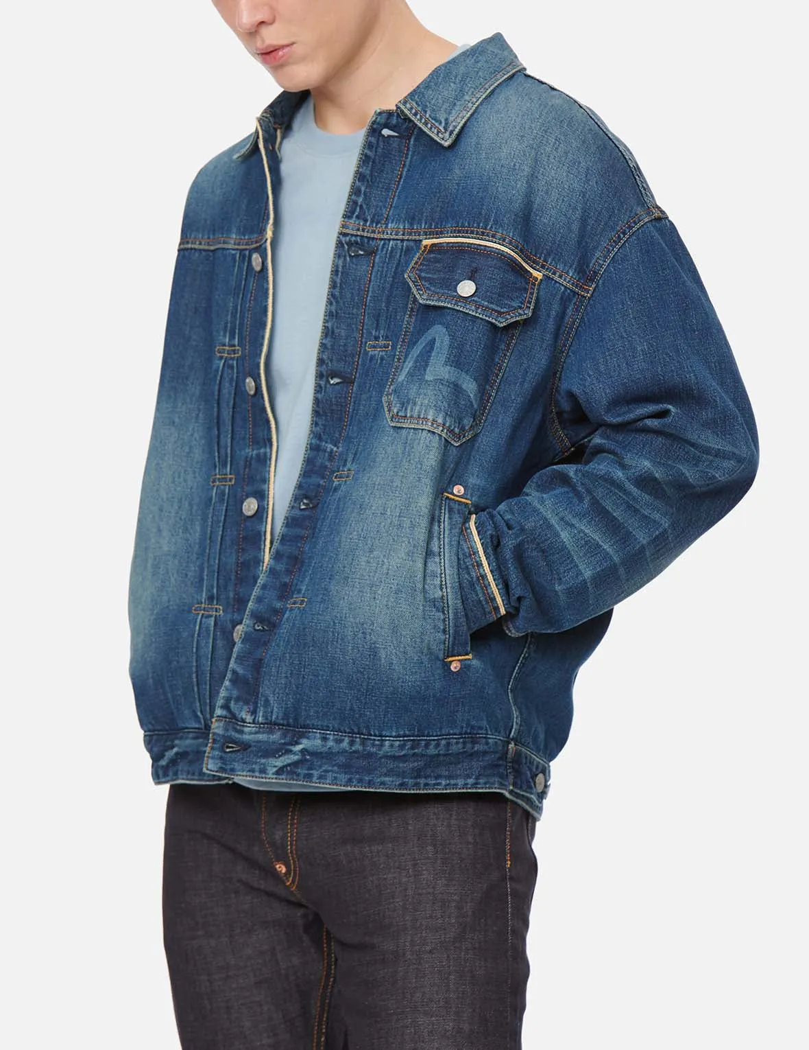 Daicock Discharged Print and Stitching Denim Jacket