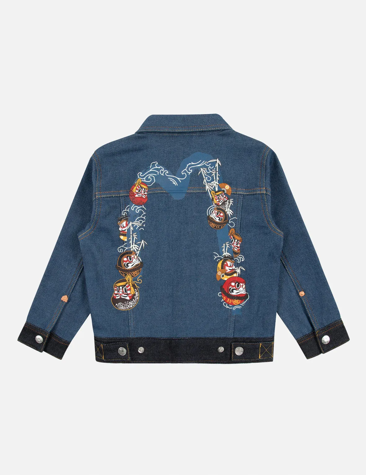 Daruma Daicock Print Regular Fit Fabric Blocking Denim Jacket