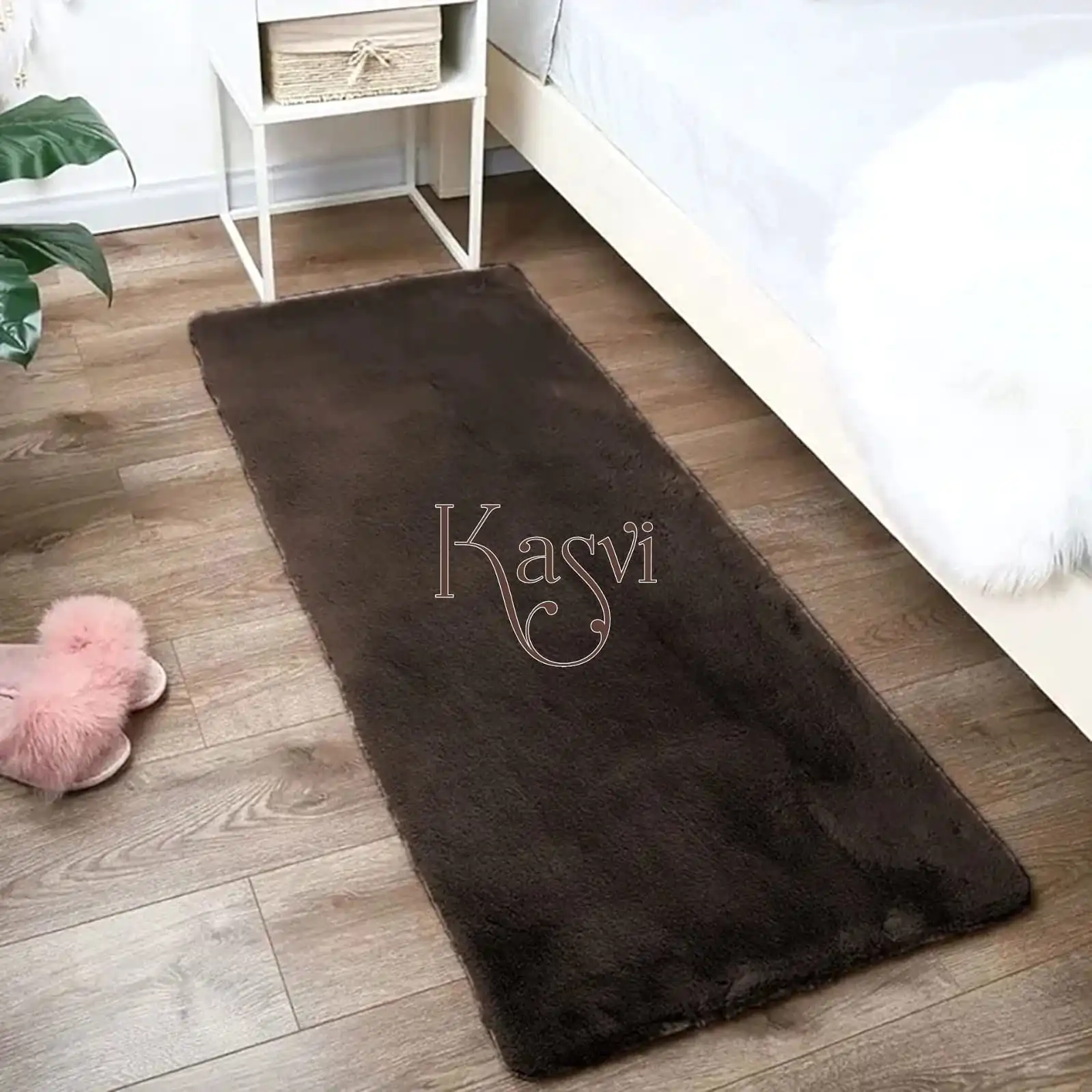 Deep Brown  Shade Super Soft Faux Rabbit Fur Bed Side Runner -GIR001BSDBR