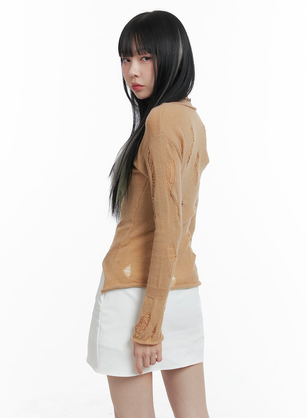 Destroyed Unbalanced Edge Knit Top OM426