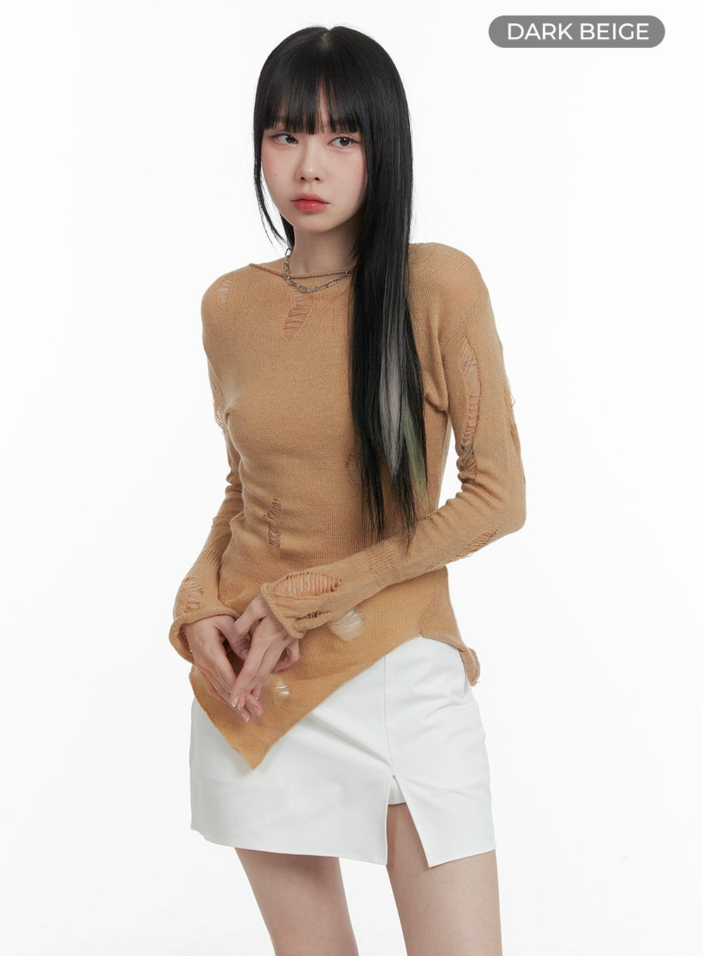 Destroyed Unbalanced Edge Knit Top OM426