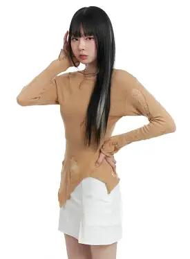 Destroyed Unbalanced Edge Knit Top OM426