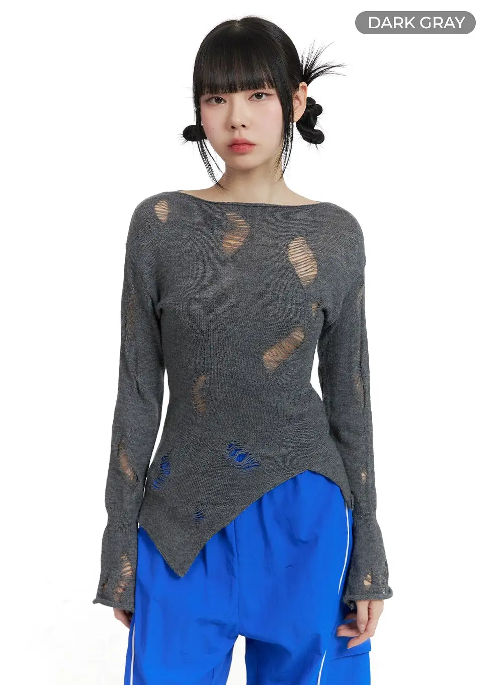 Destroyed Unbalanced Edge Knit Top OM426