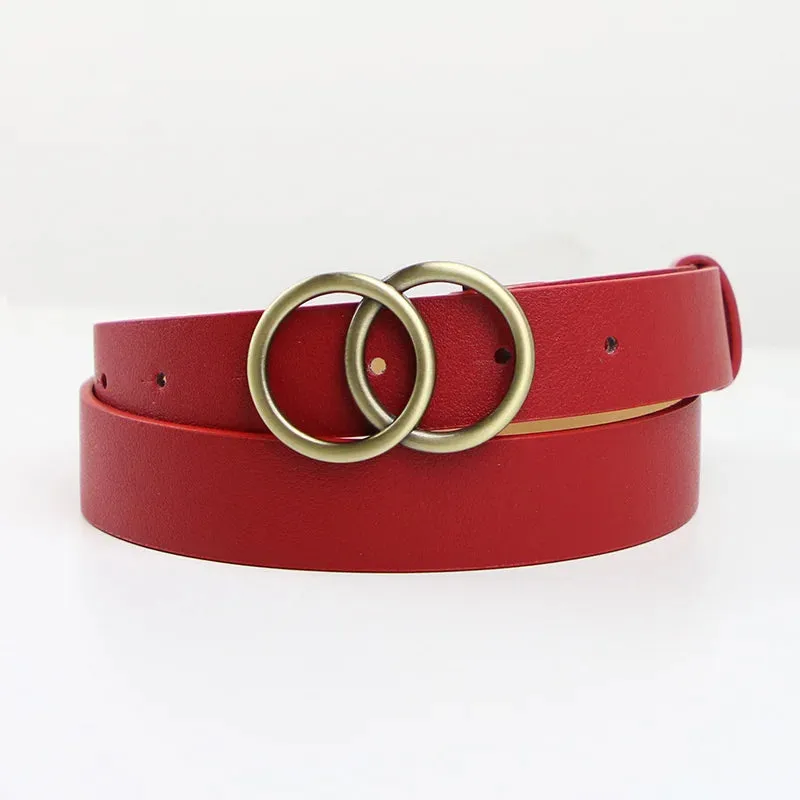 Double Ring Waist Belt PU Leather Metal Buckle Heart Pin Belt For Ladies