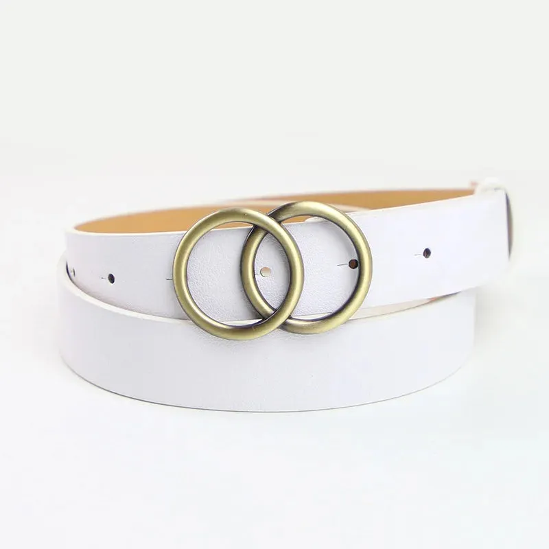 Double Ring Waist Belt PU Leather Metal Buckle Heart Pin Belt For Ladies